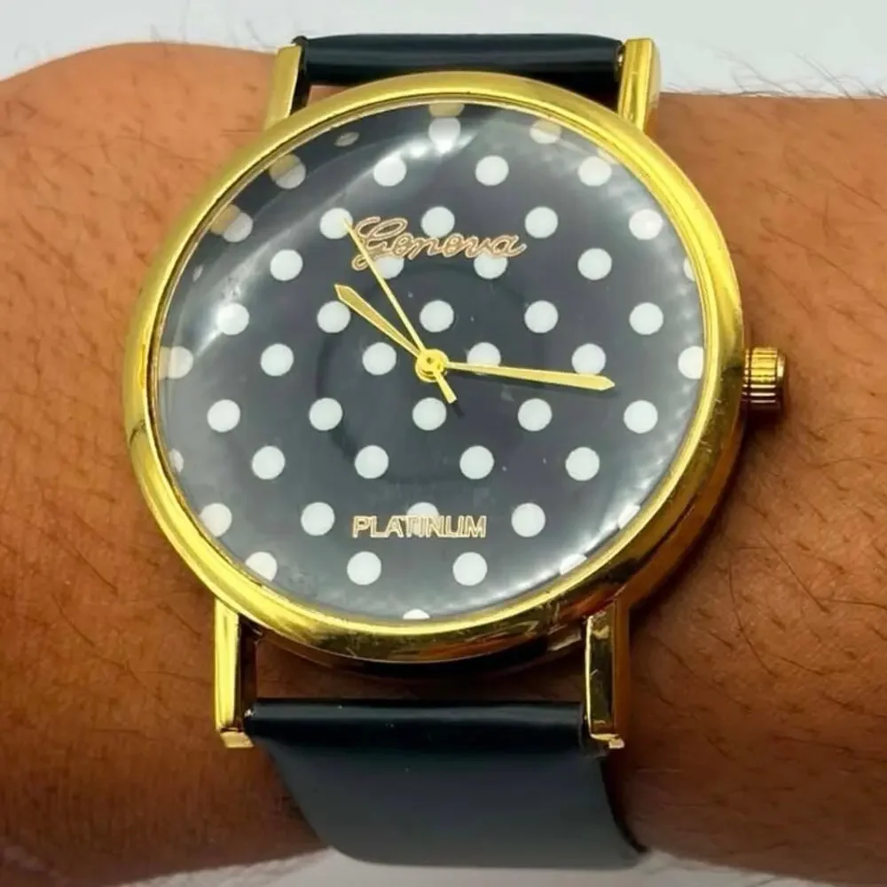 Gold & Black Pokeadot Geneva Men’s Watch